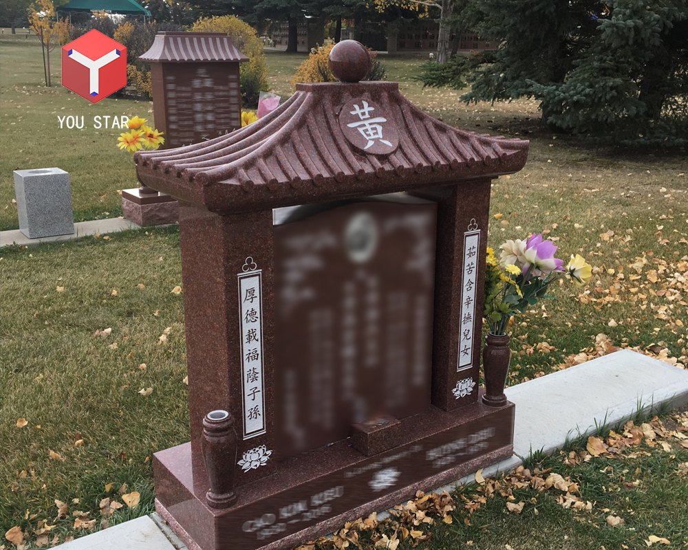 China Roof type india red granite tombstone